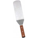 Omcan 80008 12Pcs Short Wooden Handle Perforated Blade Satin Stainless Steel Flexible Kitchen Turner