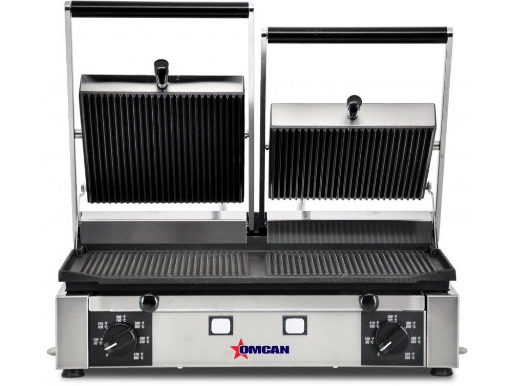 Omcan PG-IT-0737-R 21" Grooved Top and Bottom Surface Double Panini Grill