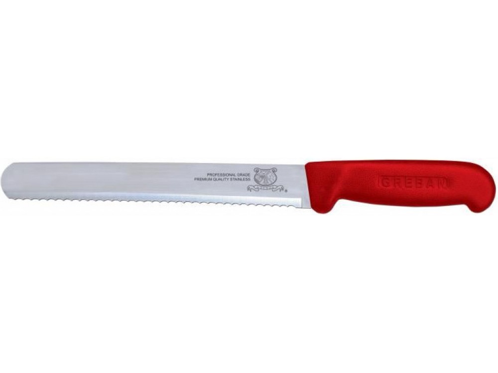 Omcan 12702 Red Polypropylene Handle 12" Slicer Straight Wave Edge Blade Knife