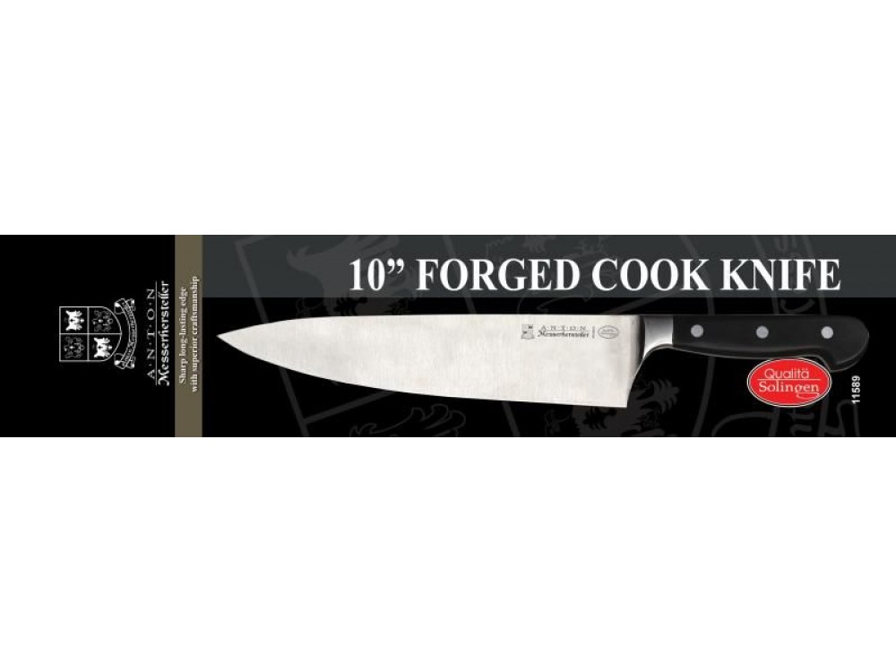 Omcan 21885 Black Handle Retail-Ready 10" Forged Cook Knife