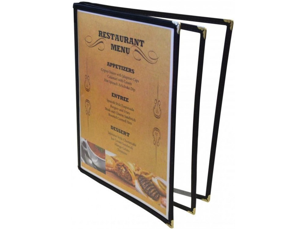 Omcan 39798 9.5" x 11.75" Black Triple Fold Menu Holder