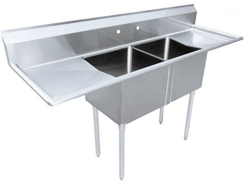 Omcan 43793 3.5" Center Drain and Two Drain Boards 24" x 24" x 14" Two Tub Sink