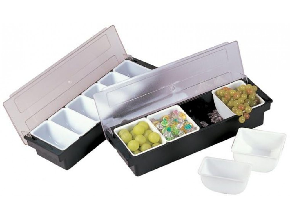Omcan 80590 Black Plastic 4-Compartment Condiment Holder with Clear Cover
