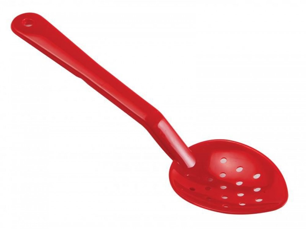Omcan 85094 12Pcs 11-inch Red Polycarbonate Perforated Serving Spoon
