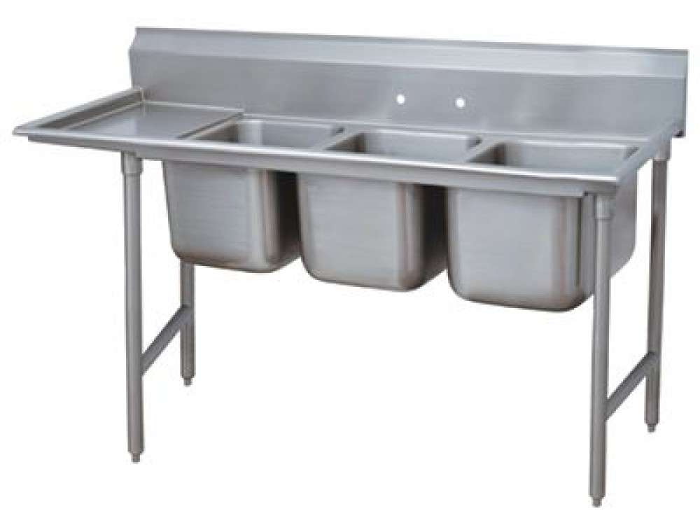 Advance Tabco 9-63-54-18L Left-Hand Drainboard 3-Compartment Super Saver Regaline Sink