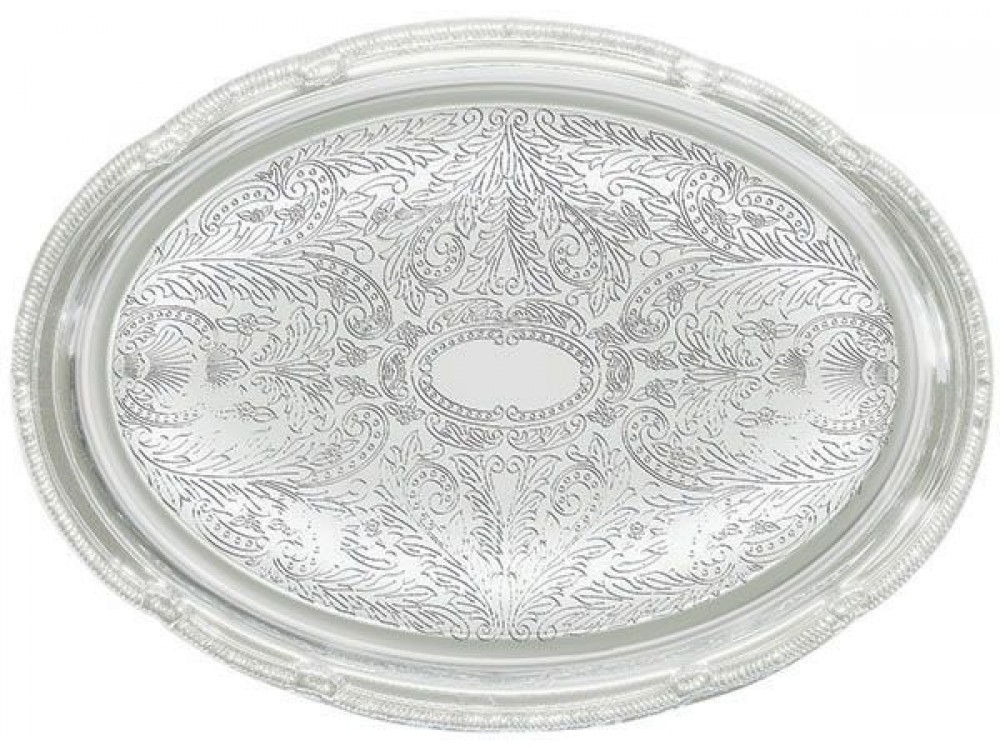 Winco CMT-1014 Oval Chrome-Plated 14-3/4" x 10-1/2" Serving Tray