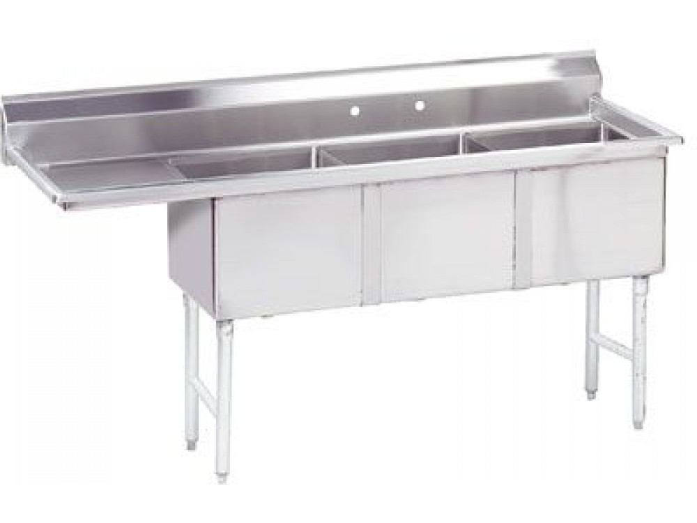Advance Tabco FC-3-3024-24L Left-Hand Drainboard 3-Compartment Fabricated Economy Sink