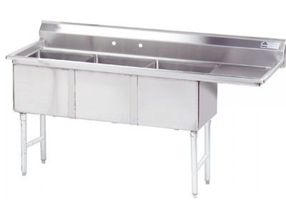 Advance Tabco FC-3-2430-30R Right-Hand Drainboard 3-Compartment Fabricated Economy Sink