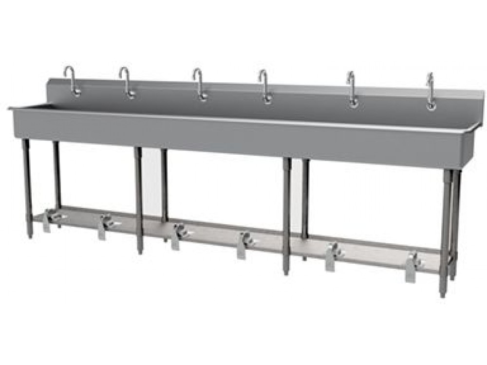 Advance Tabco FS-WM-120FV 120"L 8" Deep 14 Gauge Toe-Push Operated NSF Multi-Stations Hand Sink