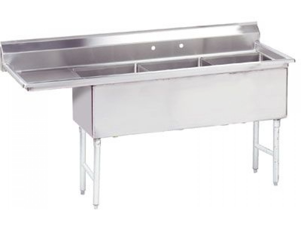 Advance Tabco FS-3-1818-18L Left-Hand Drainboard 3-Compartment Fabricated NSF Sink