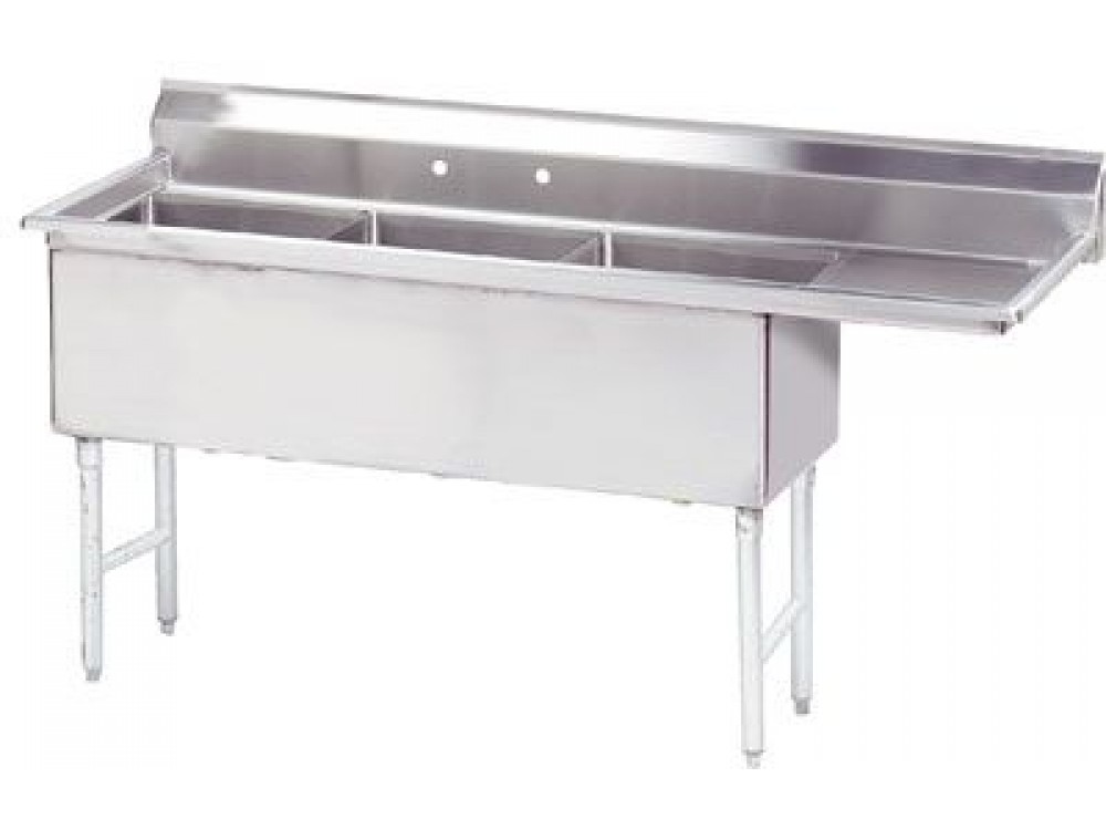 Advance Tabco FS-3-2424-18R Right-Hand Drainboard 3-Compartment Fabricated NSF Sink