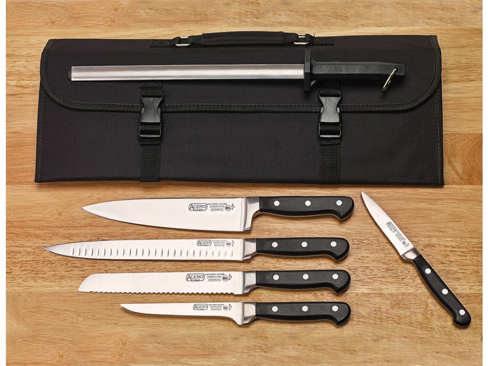 Winco KFP-KITA ACERO 7-Pc Knife Bag Set (KFP-35, 61, 80, 82, 101, 122, KBG-11, KS-06)