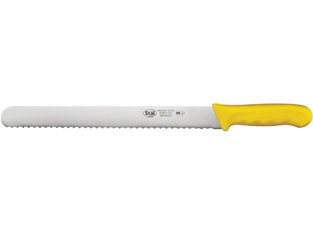 Winco KWP-121Y STAL 12" Yellow Polypropylene Handle Straight Bread Knife