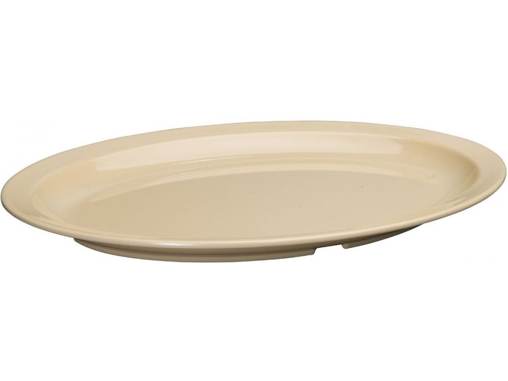 Winco MMPO-138 Narrow Rim Tan 13" x 8" Melamine Oval Platters