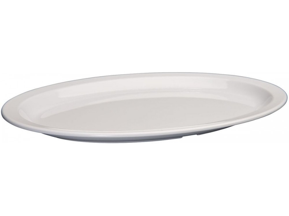 Winco MMPO-1510W Narrow Rim White 15-1/2" x 10-7/8" Melamine Oval Platters