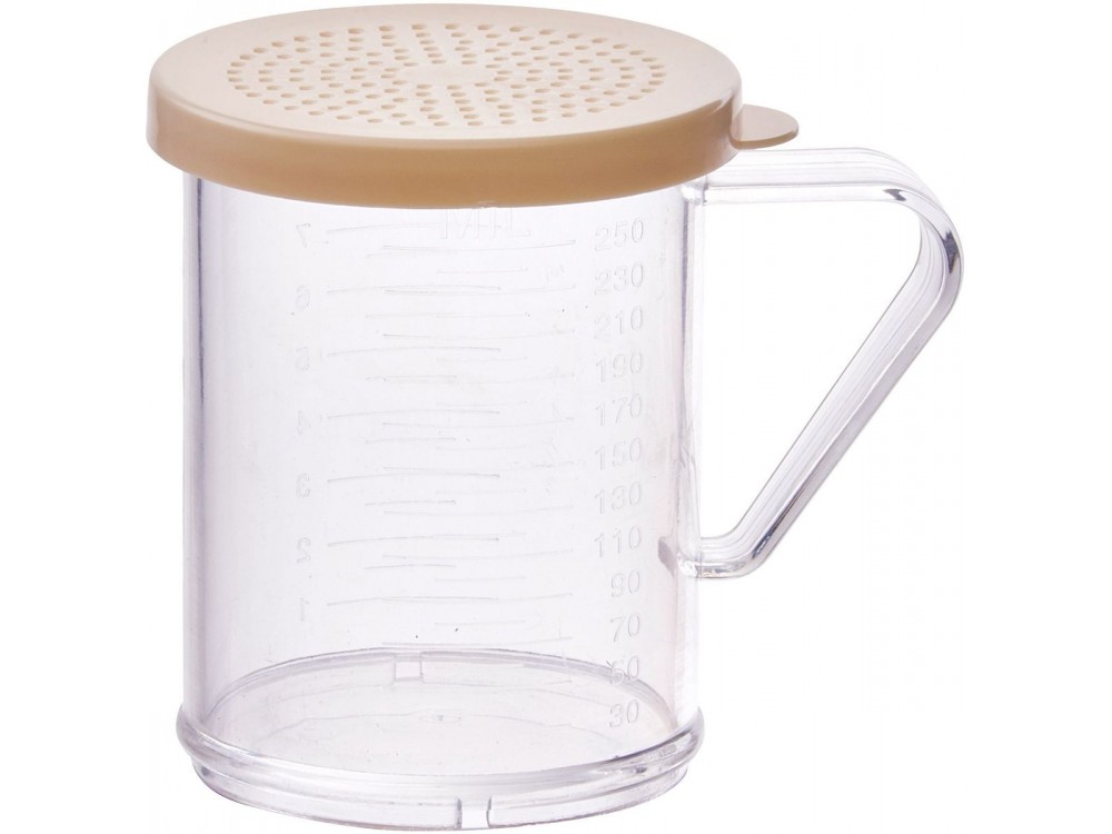 Winco PDG-10B Polycarbonate 10oz Dredge with Beige Snap-on Lid