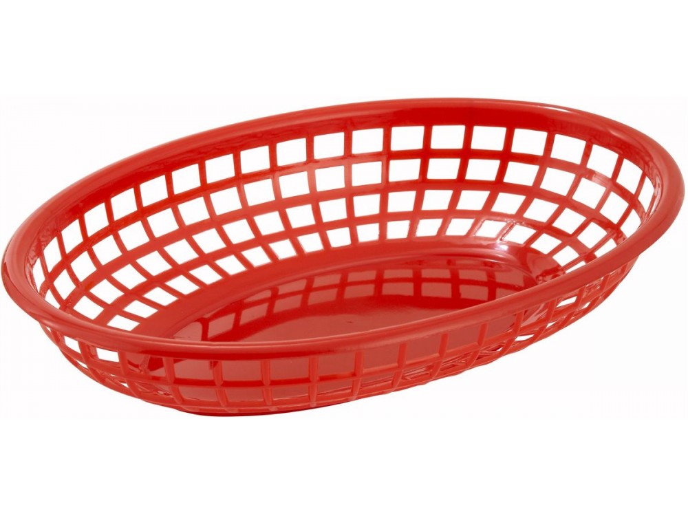 Winco PFB-10R Oval 9-1/2" x 5" x 2" Red Fast Food Baskets