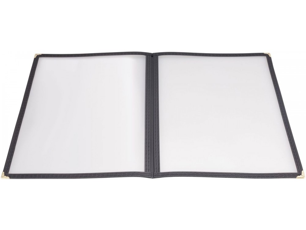 Winco PMCD-9K Double Fold 9-3/8" x 12-1/8" Black Menu Cover
