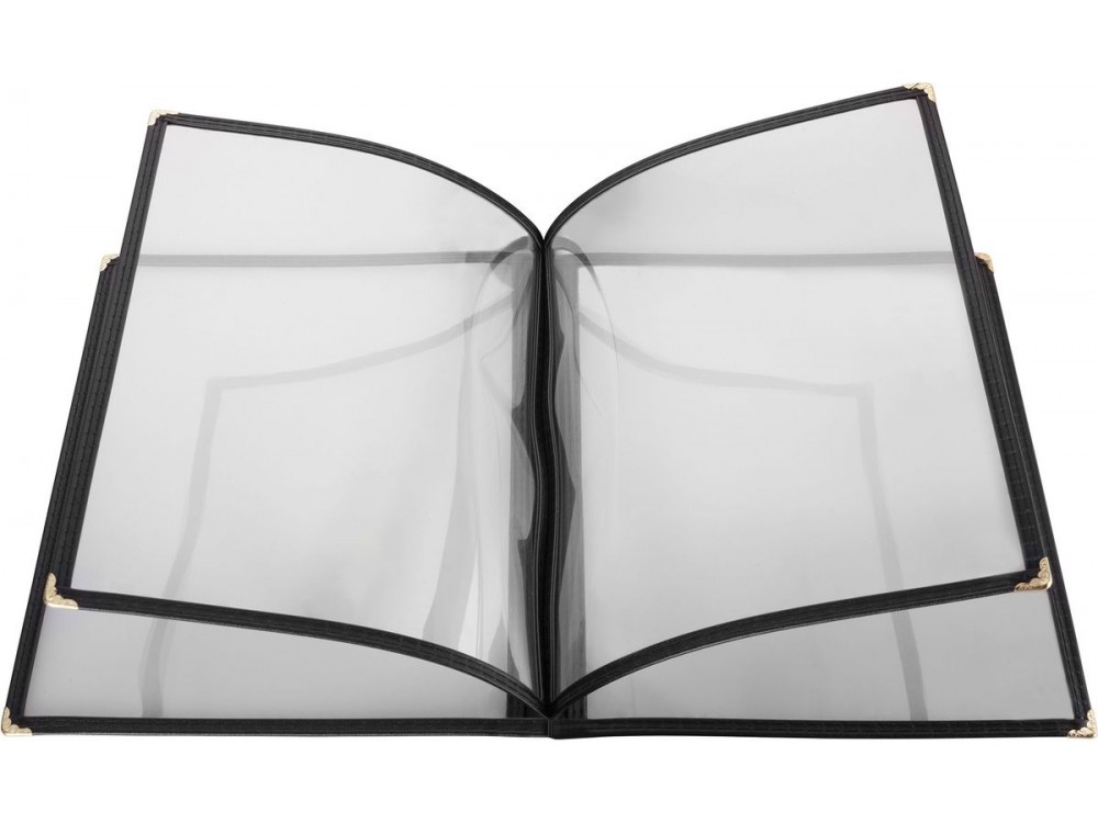 Winco PMCF-9K 4 Page 9-5/8" x 12-1/8" Black Menu Cover