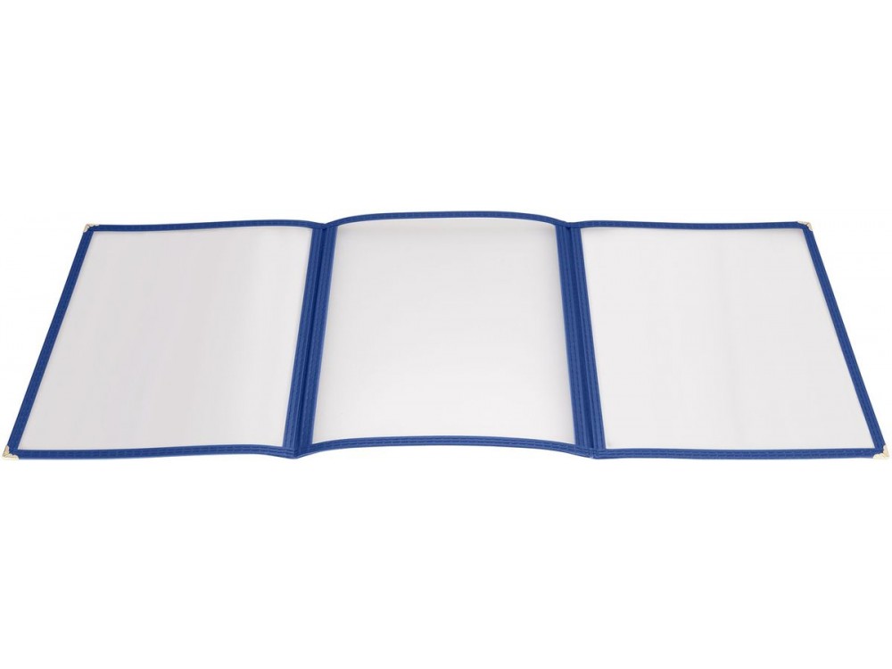Winco PMCT-9B Triple Fold 9-1/2" x 12-1/8" Blue Menu Cover