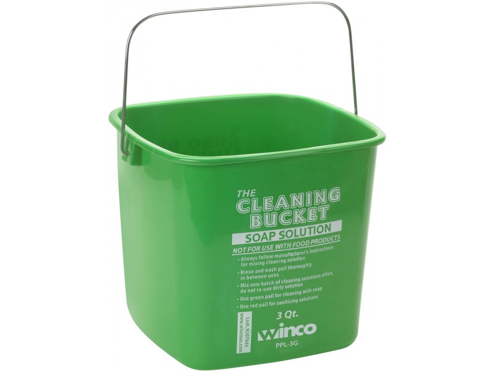 Winco PPL-3G Green Soap Solution 3 Quart Cleaning Bucket