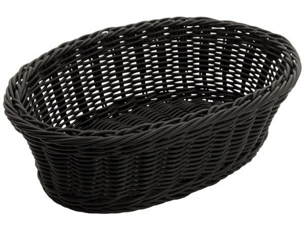 Winco PWBK-96V Oval 9-1/4" x 6-1/4" x 3-1/4" Black 6pcs/pk Poly Woven Baskets