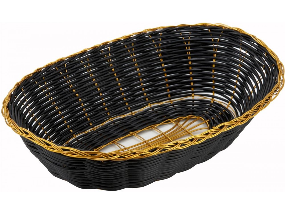 Winco PWBK-9V Oval 9" x 7" x 2-3/4" Black/Gold Poly Woven Baskets