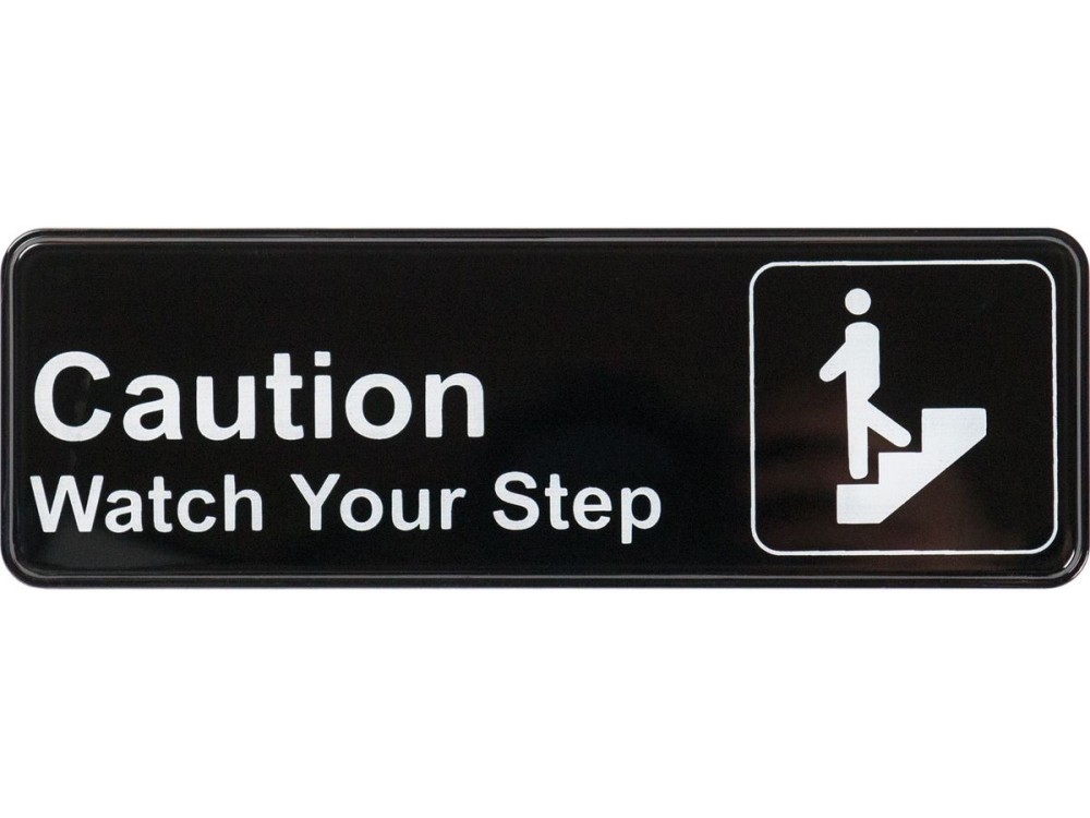 Winco SGN-326 3" x 9" Black Caution Watch Your Step Information Sign