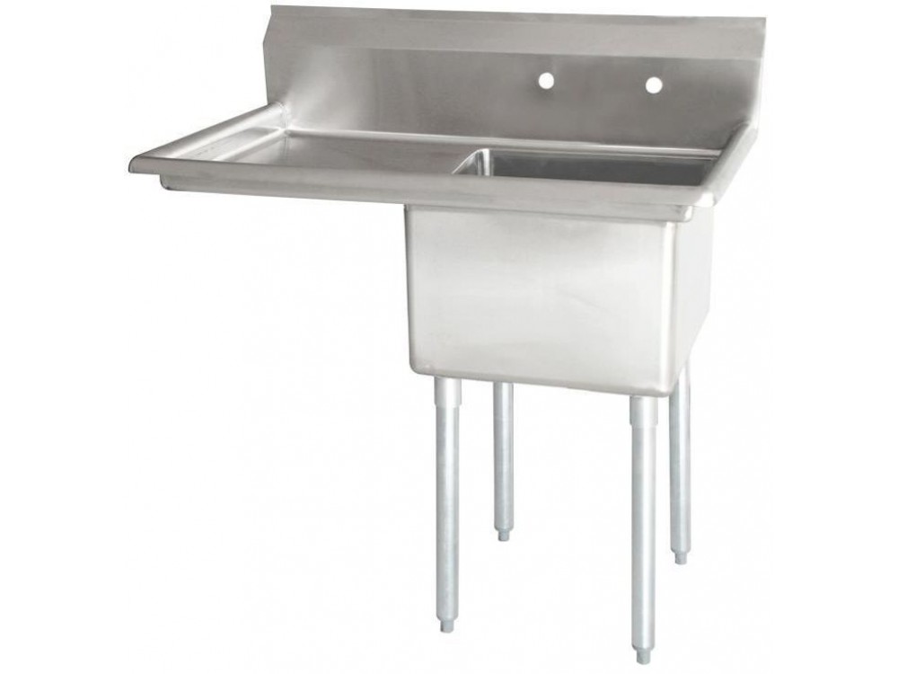 Omcan 25253 1.8" Corner Drain and Left Drain Board 24" x 24" x 14" One Tub Sink