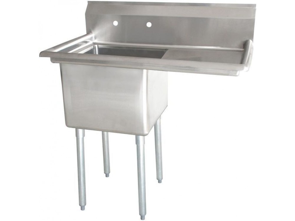 Omcan 43762 3.5" Center Drain and Right Drain Board 18" x 18" x 11" One Tub Sink