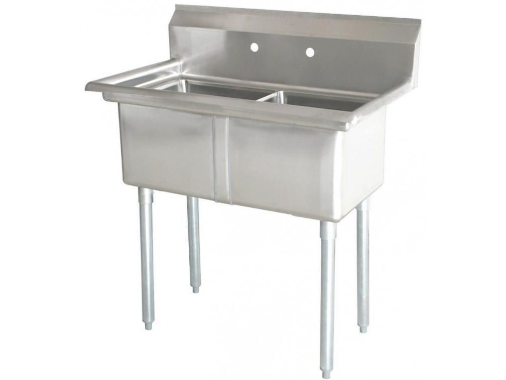 Omcan 22113 1.8" Corner Drain and No Drain Board 18" x 18" x 11" Two Tub Sink