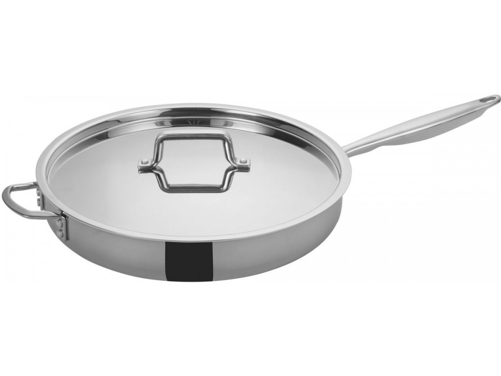 Winco TGET-7 TRI-GEN 7 Quart 14" Diameter Helper Handle Tri-Ply Saute Pan with Cover