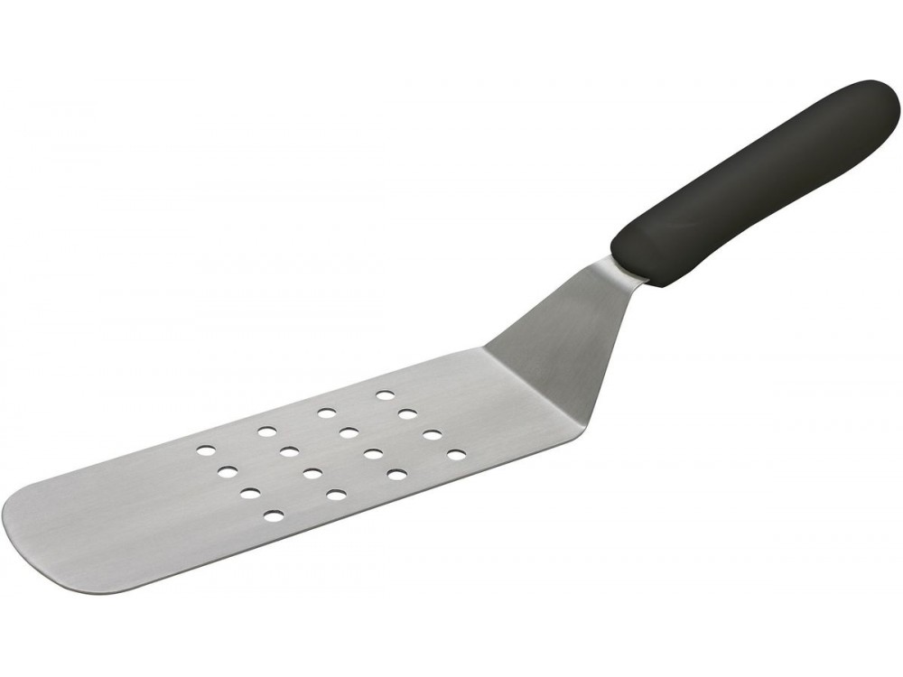 Winco TKP-91 Black Polypropylene Handle 8-1/4" x 2-7/8" Blade Perforated Flexible Turner with Offset