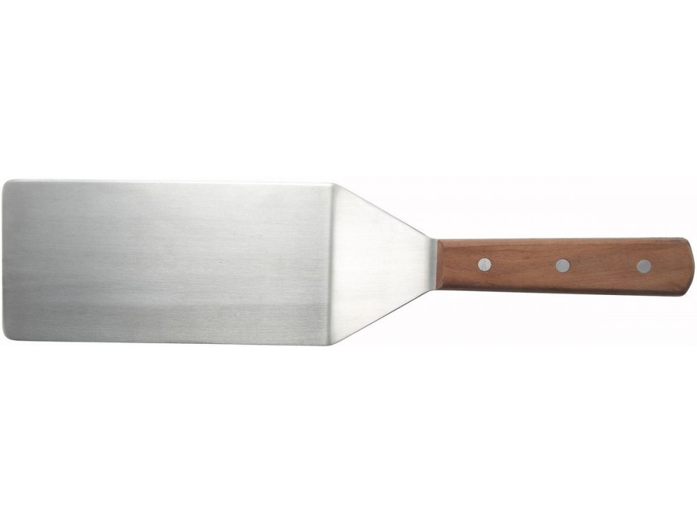 Winco TN48 Wooden Handle 8" x 3-15/16" Blade Turner with Offset