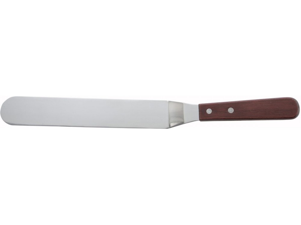 Winco TOS-9 Wooden Handle 8-3/8" x 1-1/2" Blade Spatula with Offset