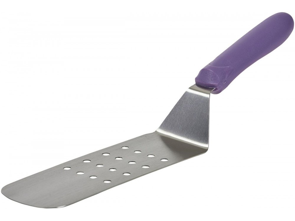 Winco TWP-91P Purple Polypropylene Handle 8-1/4" x 2-7/8"Blade AllergenFree Perf Flexible Turner with Offset