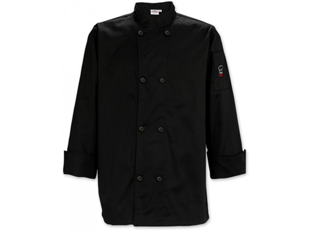 Winco UNF-6KM Medium Black Men's Tapered Fit Chef Jacket