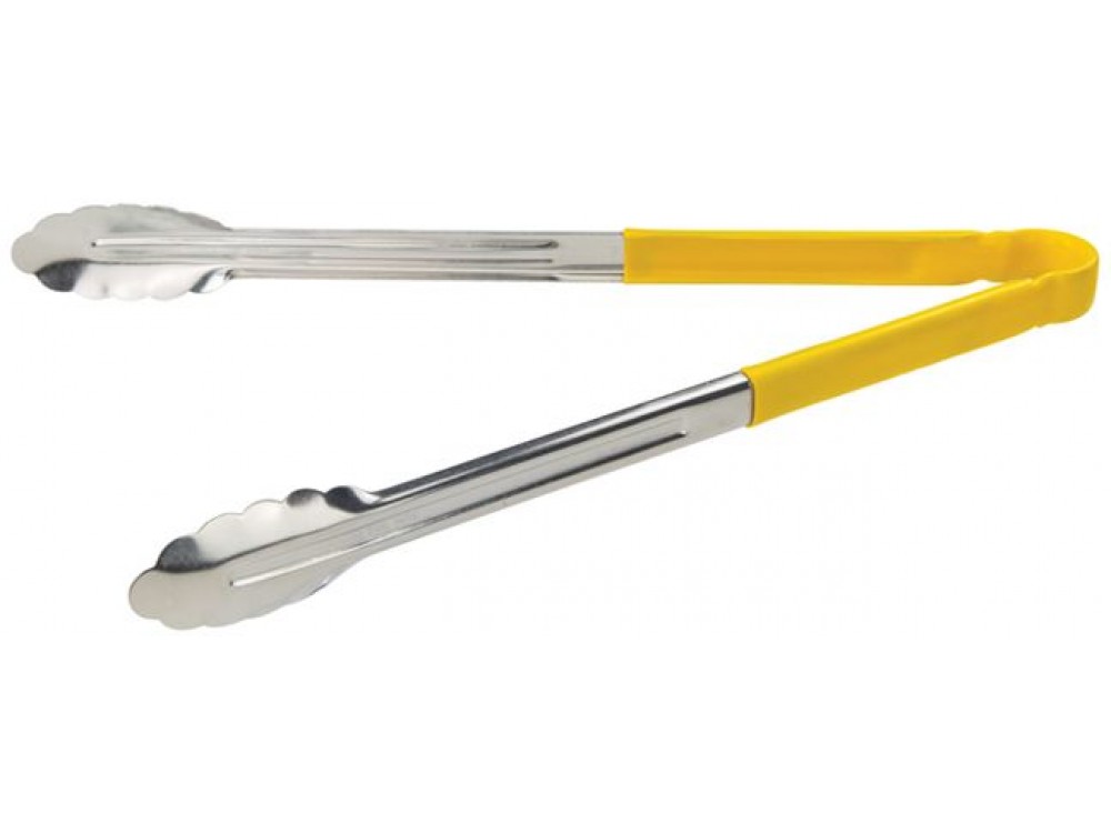 Winco UT-16HP-Y 16" Yellow Plastic Handle Heavy-Duty Utility Tong