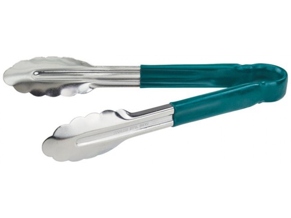 Winco UT-9HP-G 9" Green Plastic Handle Heavy-Duty Utility Tong
