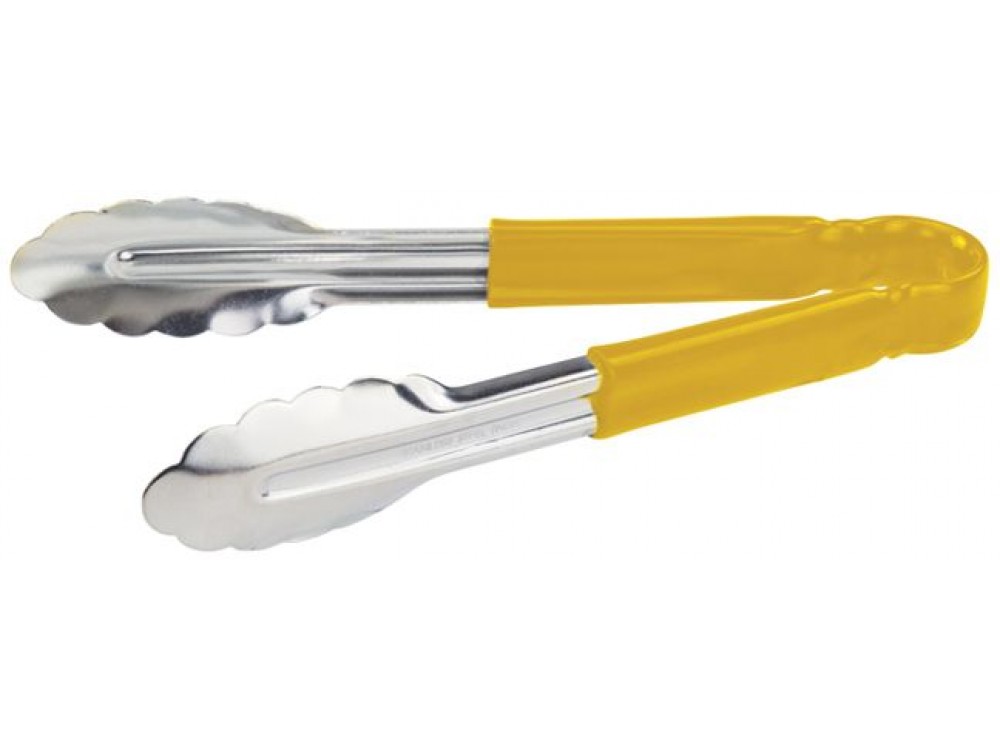 Winco UT-9HP-Y 9" Yellow Plastic Handle Heavy-Duty Utility Tong
