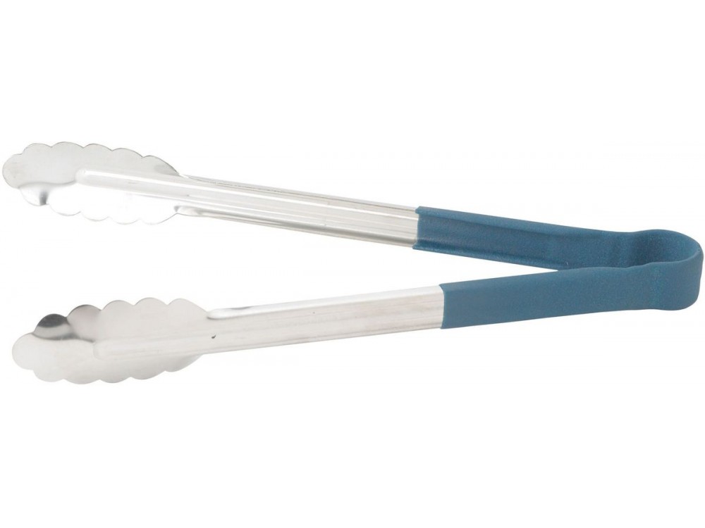 Winco UTPH-12B Polypropylene Handle Blue 12" Stainless Steel Utility Tong