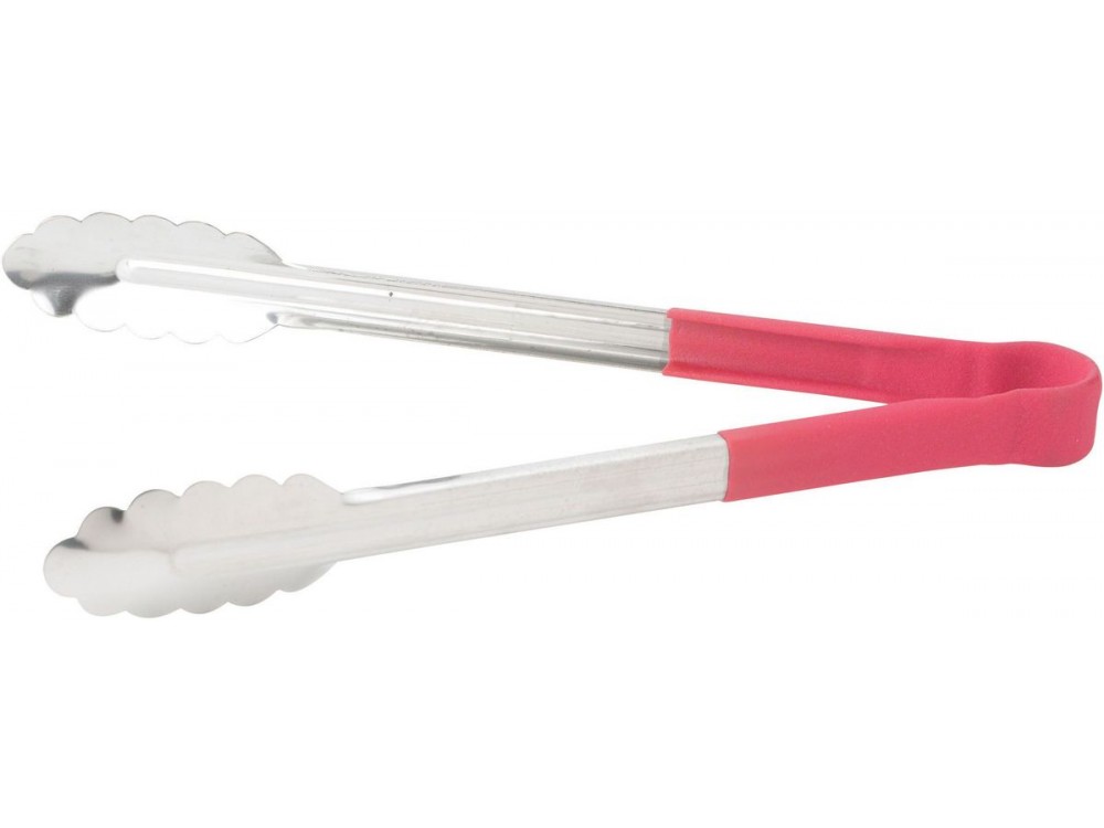 Winco UTPH-12R Polypropylene Handle Red 12" Stainless Steel Utility Tong