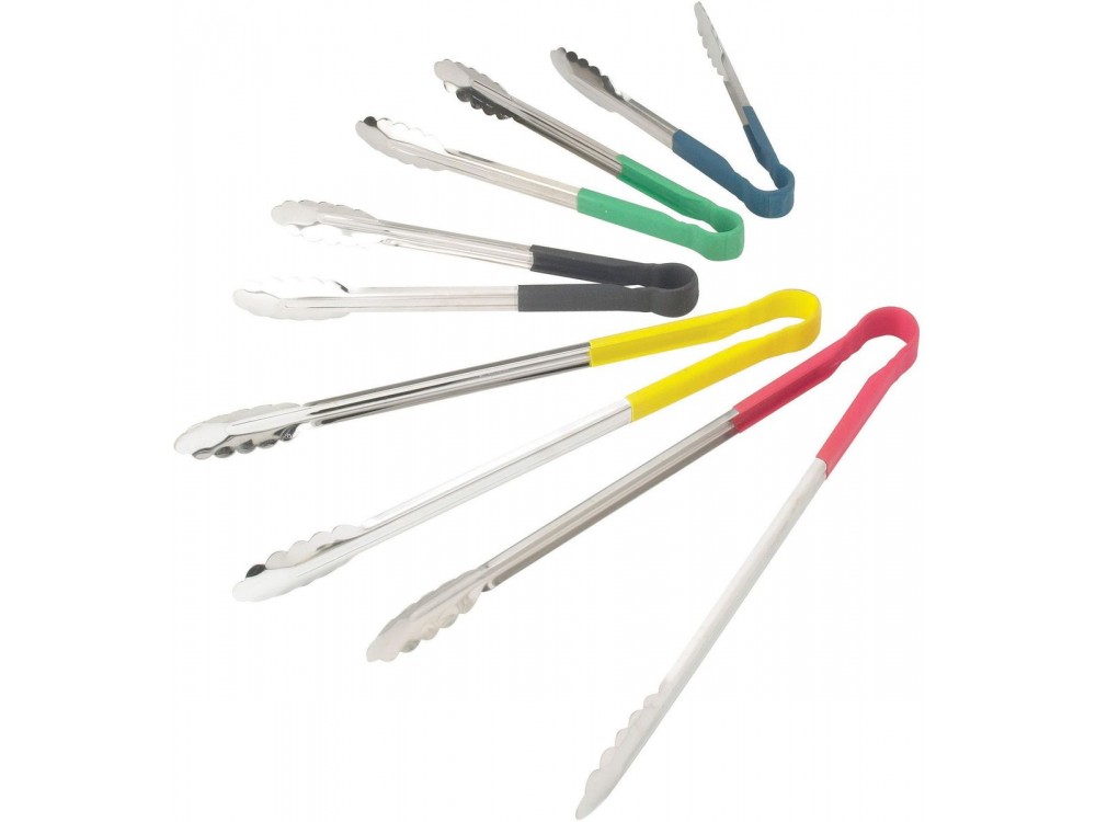 Winco UTPH-9B Polypropylene Handle Blue 9" Stainless Steel Utility Tong