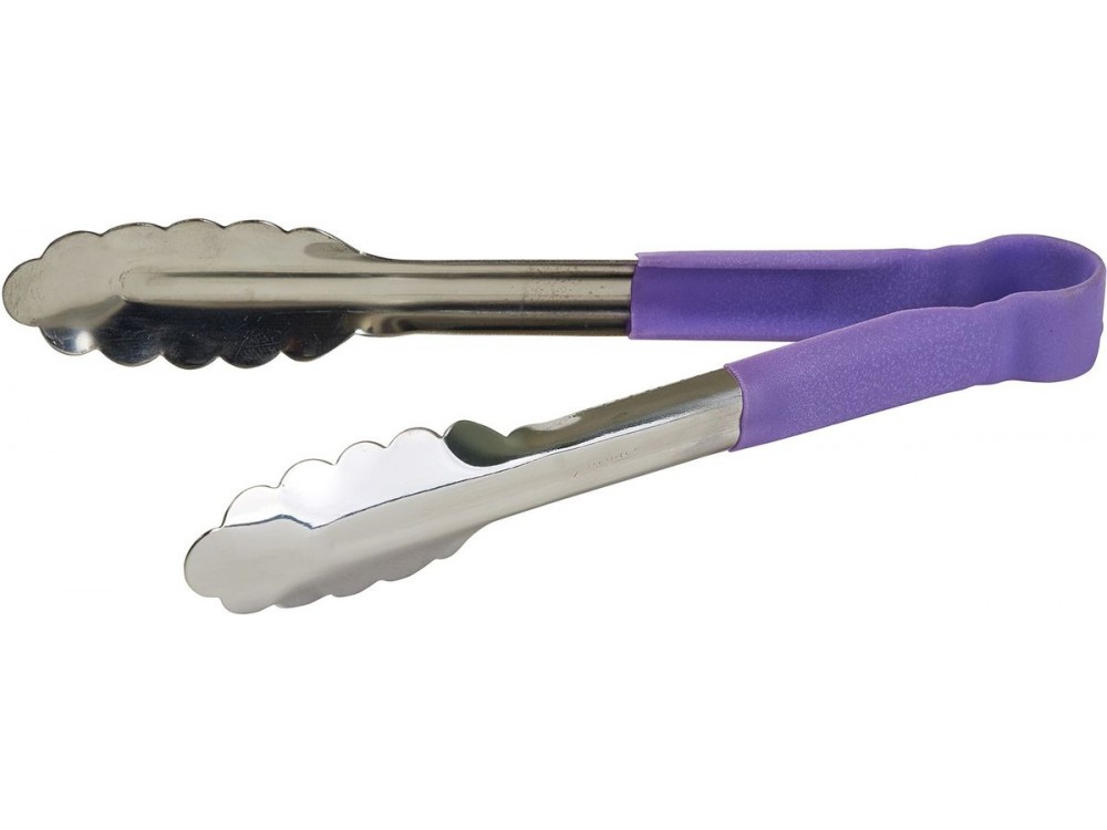 Winco UTPH-9P Polypropylene Handle Purple 9" Stainless Steel Utility Tong