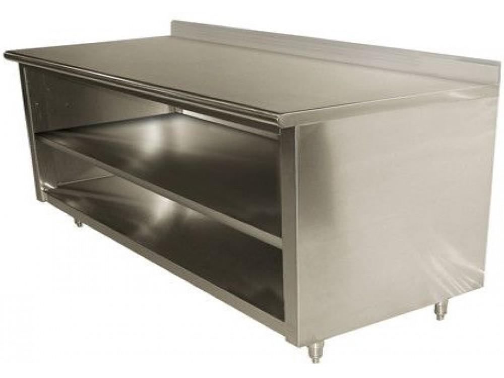 Advance Tabco EK-SS-3610M 120"W x 36"D Open Front Cabinet Base with Mid-Shelf 5"H Backsplash Work Table