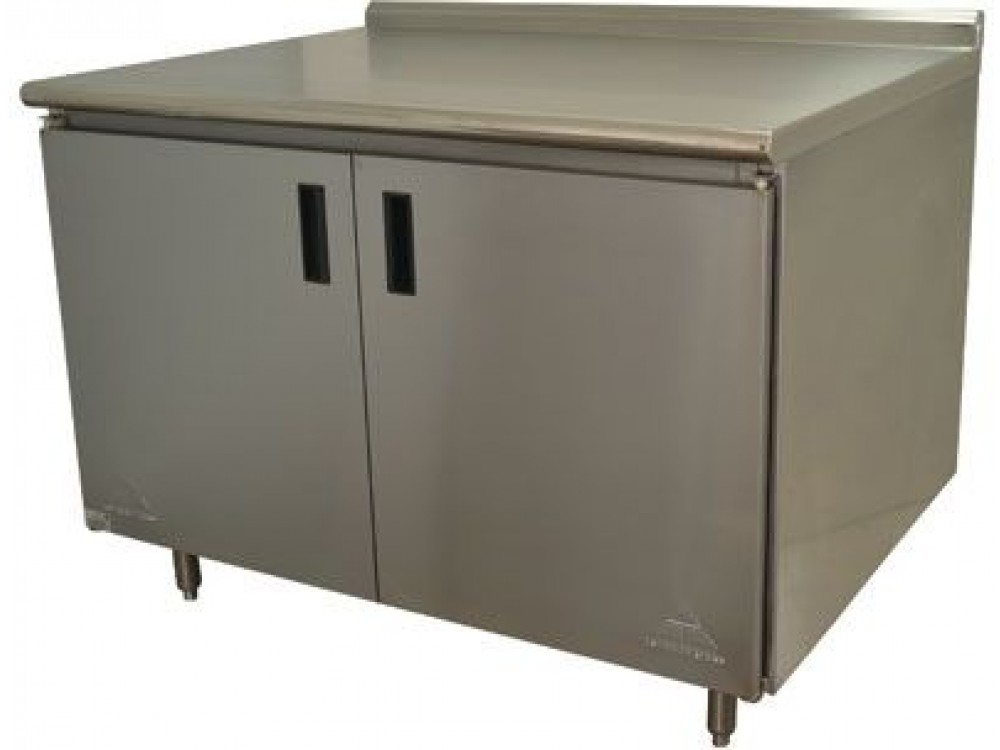 Advance Tabco HF-SS-244M 48"W x 24"D Hinged Doors with Midshelf 1.5" Backsplash Work Table