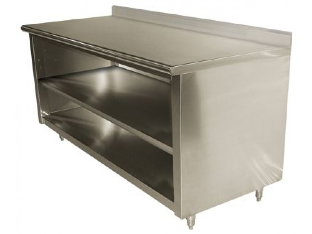 Advance Tabco EK-SS-304M 48"W x 30"D Open Front Cabinet Base with Mid-Shelf 5"H Backsplash Work Table