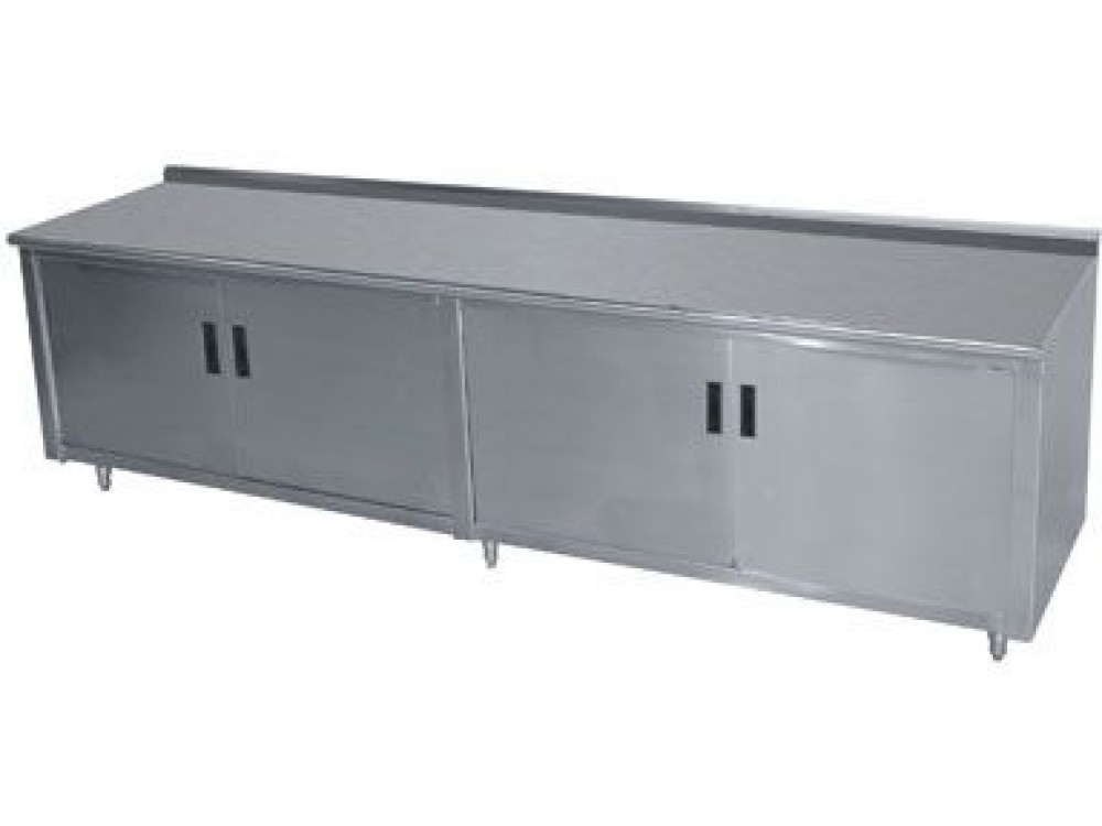 Advance Tabco HF-SS-249M 108"W x 24"D Hinged Doors with Midshelf 1.5" Backsplash Work Table