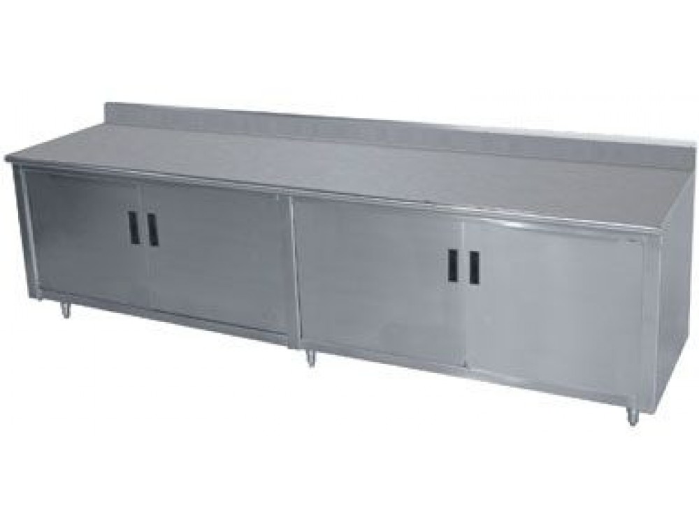 Advance Tabco HK-SS-367M 84"W x 36"D Cabinet Base with Hinged Doors and Mid-Shelf 5"H Backsplash Work Table