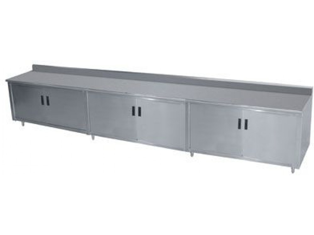 Advance Tabco HK-SS-3612M 144"W x 36"D Cabinet Base with Hinged Doors and Mid-Shelf 5"H Backsplash Work Table